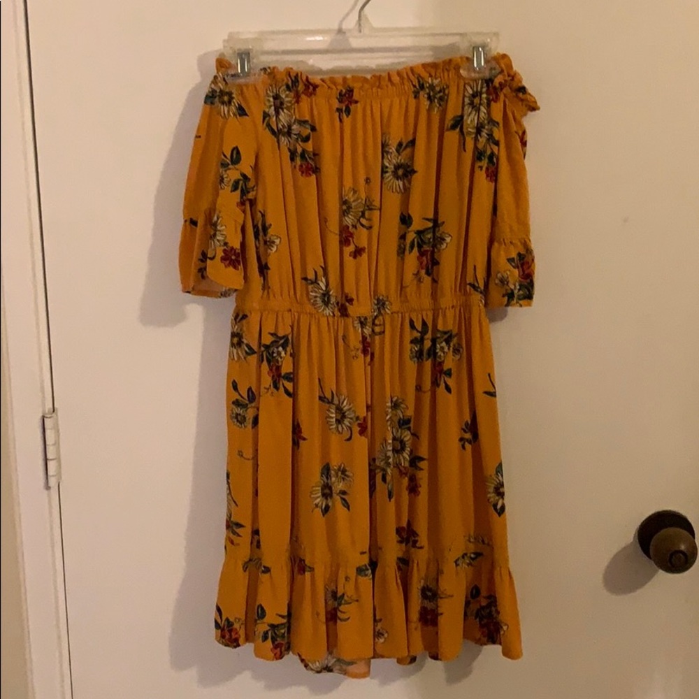 Yellow floral off the shoulder dress